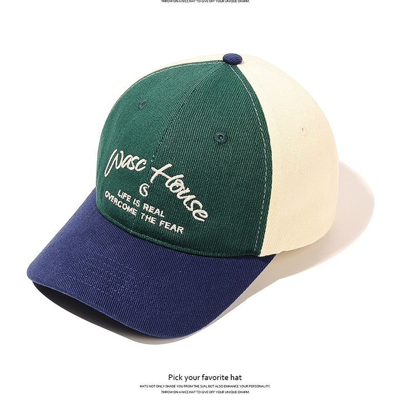 Retro Color Block Embroidery Big Head Circumference Small Baseball Hat